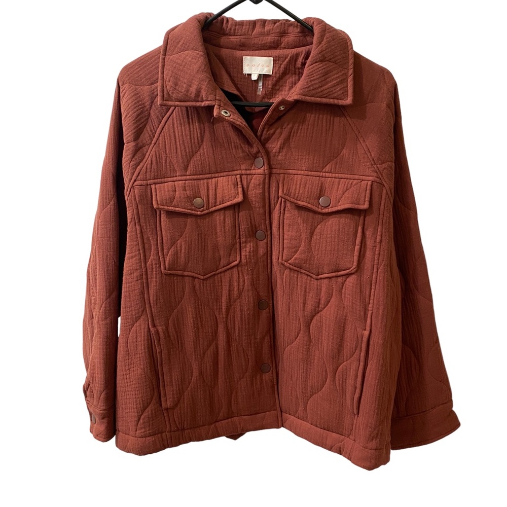 Entro Brand Free People Dupe Gauze Shacket Brick Red Color New NWOT size Small